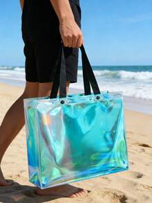 Laser Holographic Tote Bag, Large Women's Beach Tote Bag, Waterproof & Sandproof, Suitable For Swimming, Pool, Cruise, Boat, Perfect Choice For Beach Vacation - Multicolor - View 3