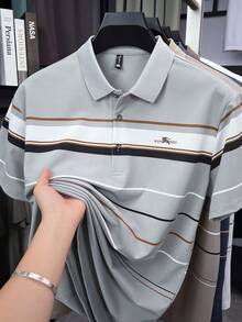 男士短袖條紋高爾夫網球 Polo 衫 - 灰色 - 查看 3
