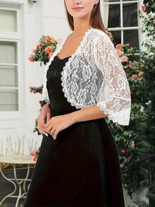 Cárdigan Corto de Encaje Novia Damas Vestido de Boda Cheongsam Chal Fiesta Noche Chal de Encaje Mujer - Blanco - Ver 2