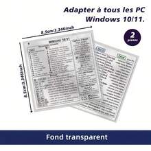 2 peças Autocolantes Reutilizáveis Autoadesivos para Atalhos de Teclado, Compatíveis com Windows, Word e Excel, Guia de Referência Rápida em PVC Fosco (Branco e Transparente), Design Francês, Layout Claro, Descolar e Colar Sem Deixar Resíduos - Ver 12