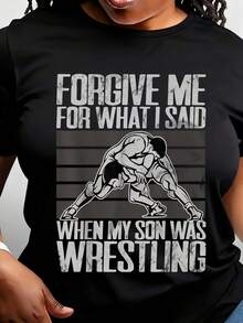 Vintage T-Shirt With A Humorous Slogan For A Wrestler's Mom. Short Sleeves, Comfortable To Wear, Perfect For Any Look And As A Gift. - 黑色 - 查看 1