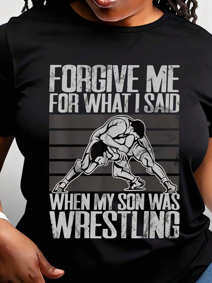 Vintage T-Shirt With A Humorous Slogan For A Wrestler's Mom. Short Sleeves, Comfortable To Wear, Perfect For Any Look And As A Gift. - 黑色 - 查看 1