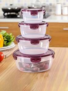 1個紫色與綠色透明密封食品儲存容器，圓形保鮮容器附蓋，最佳保鮮食品容器，塑膠攪拌碗，可堆疊防漏可重複使用廚房儲存容器，適用於微波爐、冰箱和洗碗機，適合儲存歐芹、水果、麵包、雞蛋等 - 彩色 - 查看 7