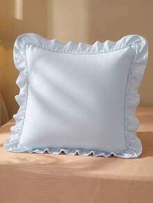 1pc Prewashed 100% Polyester French Romantic Ruffled Quilted Pillow Sham, Without Filling, Envelope Closure, Wrinkle Resistant, Machine Washable, OEKO-TEX Certified, Blue - Blue - View 5
