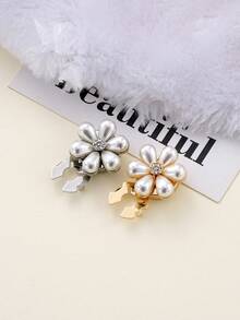 1/2/5pcs Elegant Floral Faux Pearl Clip Buckle, No-Sew Rhinestone Button, Gold/Silver Anti-Exposure Fixing Buckle, Suitable For Shirts, Dresses, Shawls - 1/2/5 Pieces - View 3
