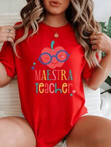 Conjuntos diarios elegantes: una linda manzana sonriente con gafas, inspirada en el aprendizaje alegre y el agradecimiento hacia los maestros, aporta calidez y positividad al vestuario diari - Rojo - Ver 1