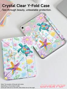 Turtle And Floral Pattern Tablet Protective Case Compatible With IPad Air 8 (M4) 2026 (11-Inch) / 2026 (13-Inch), 9.7/10.2/10.5/10.9/12.9/Pro 11/A16, 10th Generation, Kindle Paperwhite 12th Generation 2024, Kindle (11th Generation - 2024 Release), Soft Shockproof, Smart Sleep/Wake Function, Y-Shaped Folding Tablet Protective Case, Multi-Angle Viewing - Multicolor - View 4