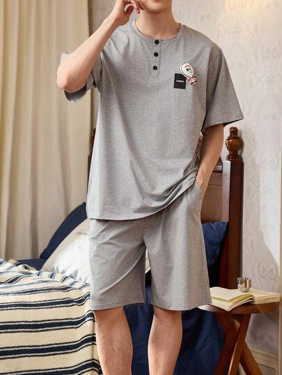 Gongdie 2件/套 Disney 男士睡衣套裝，夏季柔軟透氣棉質 3D 印花家居服