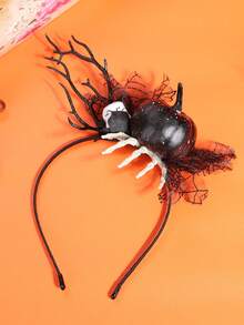1pc European And American Black Pumpkin Ghost Hand Skeleton Mesh Fun Quirky Party Headband Artificial Flower Branch Photo Prop Masquerade Cosplay Witch Costume Party Dark Gothic Style Headband Hair Accessory - Black - View 8