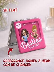 Catygift 個性化客製化 Besties Forever 摺疊口袋化妝鏡，可客製姓名與年份，Q版好朋友設計，送給閨蜜的友誼禮物 - 彩色 - 查看 7