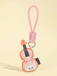 Cat Music Instrument Faux Leather Keychain Violin Piano Guitar Pendant Creative Bag Charm Car Key Chain, Bag Accessory, Bag Pendant, Love Accessory Daily Gift For Best Friend Music Lover Birthday Holiday Gift - Multicolor - View 9