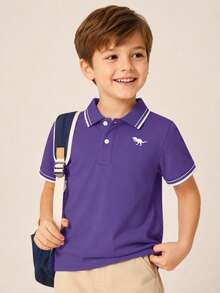 Young Boy Casual Contrast Trim Short Sleeve Polo Shirt, Summer - Purple - View 3