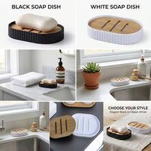 1pc Wooden Soap Dish With Drainage Function, Suitable For Shower, Bathroom, Sink, Kitchen And Countertop, Pebble White - Multicolor - View 7
