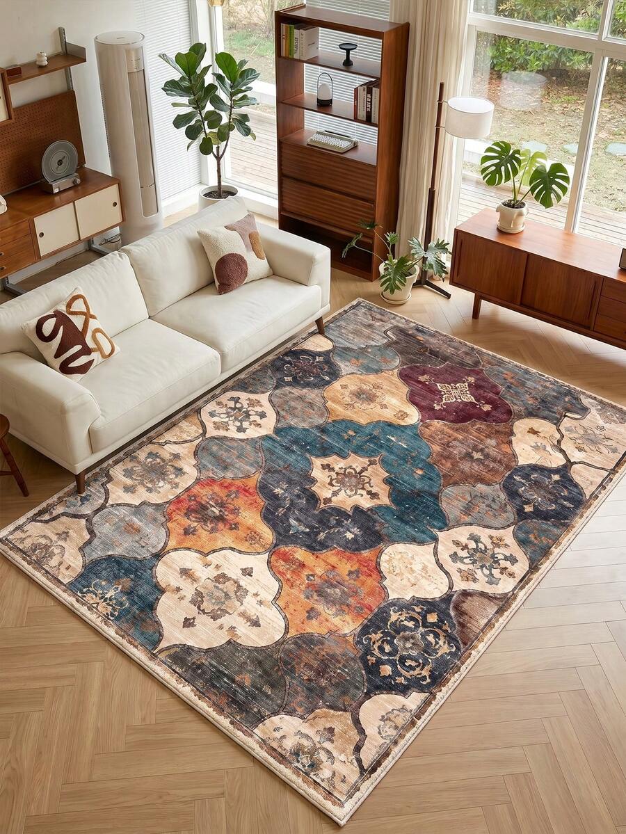 1pc Multi-Color Moroccan Style Living Room Rug. Suitable For Kitchen, Dining Room, Bedroom, Room Holiday Decor, Indoor/Outdoor, Office, Lobby, Non-Slip Doormat, Bathroom Rug, Hallway, Study Gaming Area Rug.