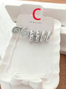 Cool Silver Ocean Series Earring Set, High-End Starfish & Flower Earring Set - Silver - View 5