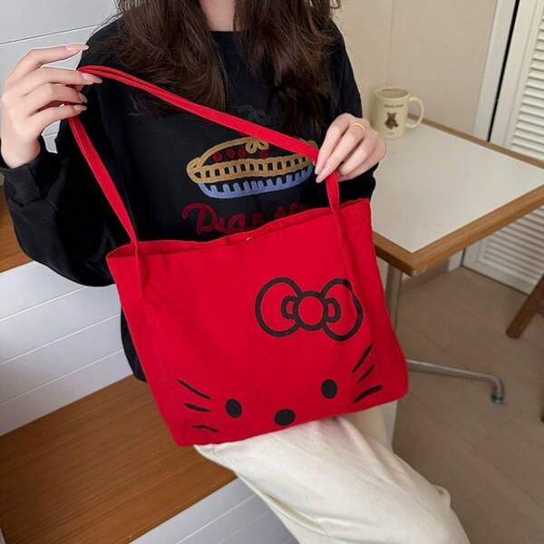 SANRIO 1個三麗鷗 Hello Kitty 帆布托特包，大容量肩背/後背包，適合購物與日常使用