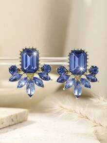 1 paire de boucles d'oreilles de luxe en cristal de jade personnalisées, bijoux élégants pour femmes pour les fêtes et les mariages, port formel et décontracté, cadeau parfait - bleu indigo - Voir 4