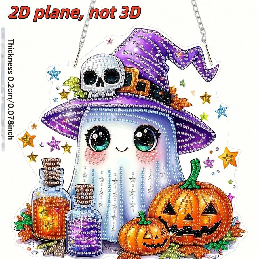 2D Flat Halloween Diamond Painting Pendant, 5D Ghost Diamond Painting Window Hanging, Asymmetric Rhinestones, Wall Hanging Sign, DIY Handmade Decoration Suitable For Beginners