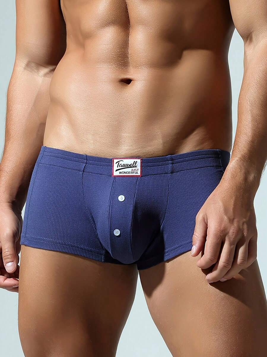 Men's One-Piece, Plain-Colored Stretch Briefs With Decorative Button And Four-Way Stretch - Army Green - View 1
