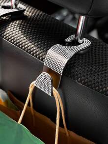 2 piezas Ganchos para respaldo de asiento de coche con colgante de strass, ganchos ocultos creativos para el respaldo del asiento trasero, ganchos colgantes para el interior del coche - Blanco y Negro - Ver 6