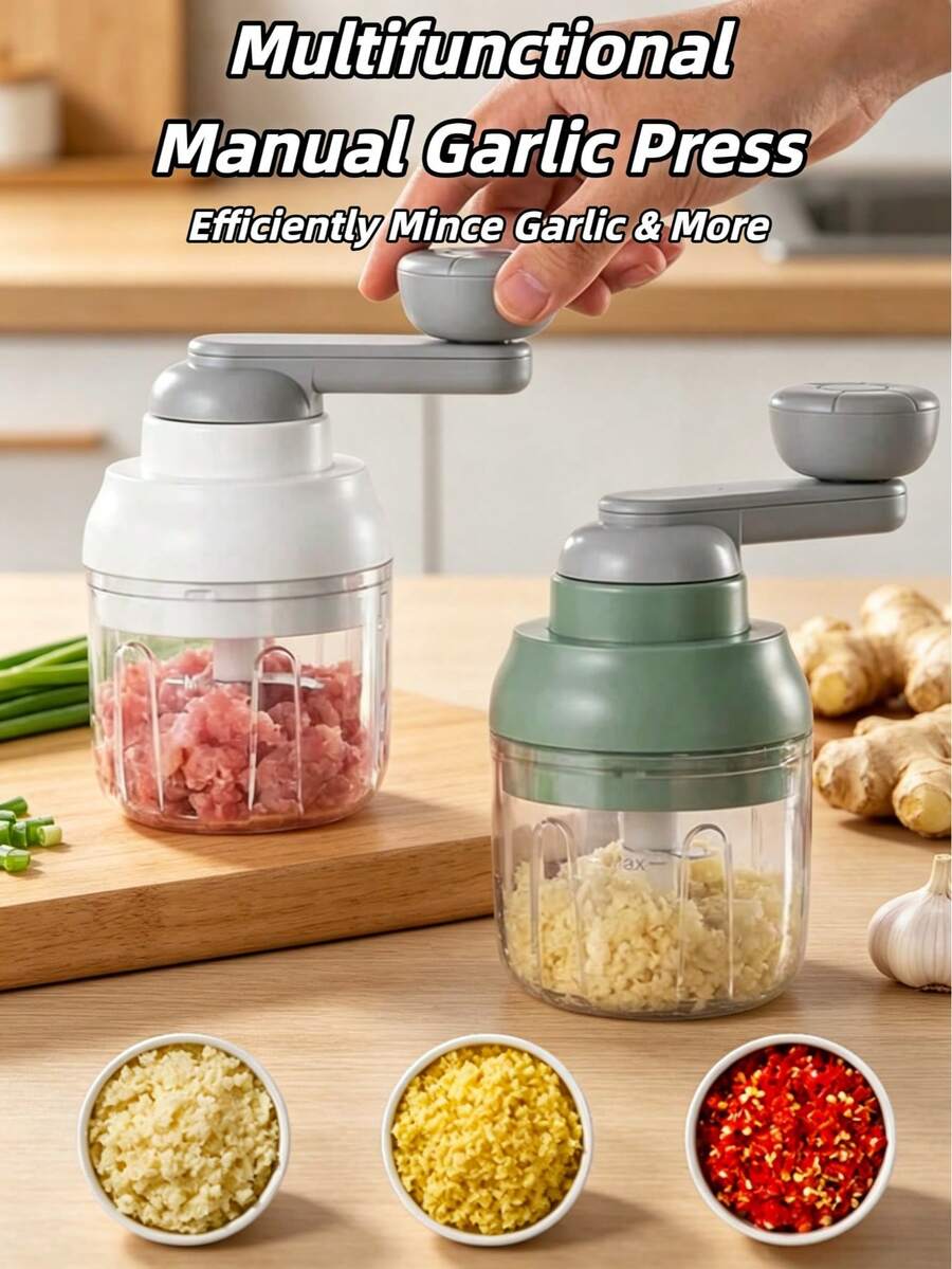 3-Speed Manual Food Chopper, Multi-Function Hand-Cranked Garlic Ginger Chili Pepper Radish Peanut Grinder, Practical Kitchen Tool