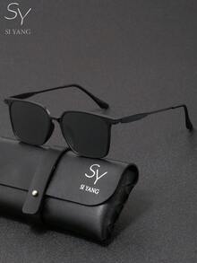 Gafas de sol polarizadas de marco cuadrado de la marca SY SI YANG para hombres & mujeres, gafas de sol con marco negro y patillas de metal, artículo de moda de estilo callejero personalizado, gafas de protección solar casuales de moda para conducir y uso al aire libre. Incluye bolsa de almacenamiento para gafas y paño de limpieza - A - Ver 5