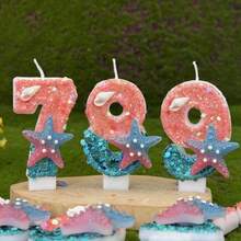 Bougie d'anniversaire numérique créative, décoration de gâteau de fête, bougie pour premier anniversaire, faite main DIY, étoile de mer océan - Étoiles de mer roses et bleues - Voir 5