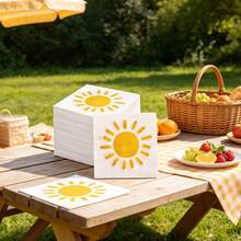 20/40/60pcs Bohemian Style Sun Paper Napkins, First Trip Around The Sun Party Napkins, Disposable Sun Cocktail Napkins, Suitable For 1st Birthday, Baby Shower Party Supplies, Here Comes The Son Party Decorations - Boho Sun - View 3
