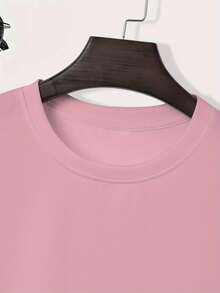 Kids' Cotton T-Shirt With Headphone Theme - Headphone And Letter Print, Lightweight Short Sleeve Summer Shirt, Crew Neck, Comfortable Clothing For Playing And Outdoor Activities - 粉色 - 查看 3