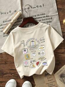 1pc Printed Pullover Short Sleeve T-Shirt, Student Young Boys' Clothing, Summer Gift Top For Kids - Apricot - View 3