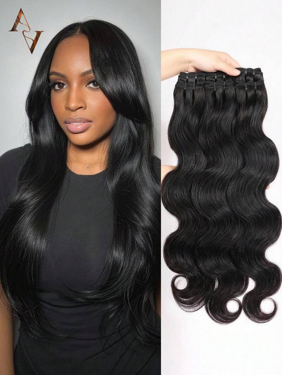 ARABELLA 15A Grade Wavy 100% Human Hair Extensions, 1pc & 3 Bundles, 12-26 Inches, Unprocessed Brazilian Raw Hair, Natural Black, High Quality, Silky Texture, Suitable For Women - SNatural - View 1