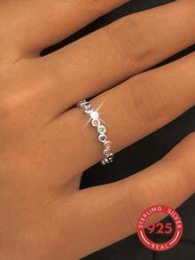 1pc Asymmetrical Design Minimalist 925 Sterling Silver Cubic Zirconia Geometric Round Ring, Women Daily, Date, Party, Gift - Silver - View 1