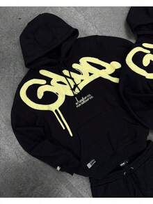 GEEDUP Printed Digital Sweater Set Fashion Street Loose Hoodie Casual Sportswear Men's And Women's Jacket Set - 黑色 - 查看 2