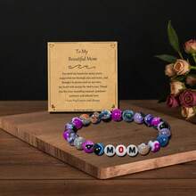 1pc Elegant Bohemian Style Women's Bracelet With MOM Letter Elastic Design, Ideal Birthday/Christmas Gift, Fashionable Casual Daily Wear - Bracelet - View 4