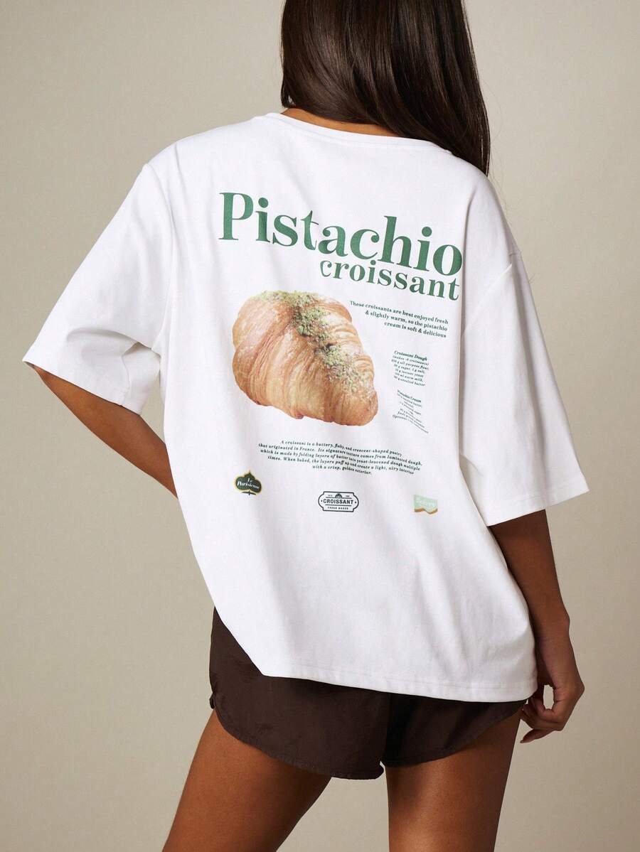 Camiseta Oversize con Estampado de Gelato y Logo Frontal, Camiseta Casual de Verano de Manga Corta y Cuello Redondo - Blanco - Ver 1