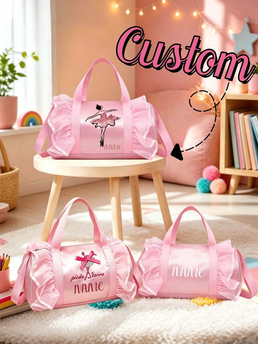 1pc Personalized Custom Cylindrical Ballet Girl Crossbody Bag, Zipper Closure Nylon Material, Adjustable Shoulder Strap, Can Be Carried By Hand, Suitable For Dance Class, Sports, Shopping, Outdoor Outings, Daily Use. Birthday Gift. - Multicolor - View 1