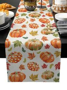 Fall Pumpkin Maple Leaf Table Runner Holiday Party Decor Washable Kitchen Dining Table Runner For Farmhouse, Coffee Tables,Wedding Party Banquet,Autumn Decorations - Multicolor - View 11