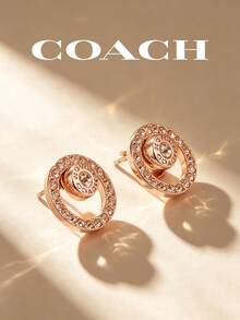 F68009-RGD Pendientes de botón de lujo minimalista Coach, diseño clásico para uso diario - Dorado - Ver 5