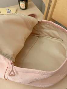 1pc Large Capacity Casual Backpack, Solid Color Embossed Bow Pattern Girls Backpack, Multi-Pocket Zipper School Day Bag, Suitable For Teens/Girls/Students/Graduates, Fashion Accessory For Back To School, Daily Classes, Weekend Outings, Short Trips And Outdoor Leisure Activities - Multicolor - View 5