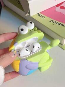 1pc 3D Cute Cartoon Frog Silicone Earphone Protective Case With Metal Carabiner, Shockproof Protective Cover, Compatible With AirPods 2/1/3/4 And Pro/Pro2/Pro3, Portable, Suitable For Airport Travel, Daily Commute And Outdoor Activities, Cute Colorful Frog Shaped Earphone Accessory - Multicolor - View 3