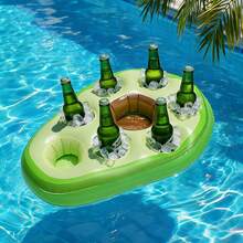 1pc Avocado Shaped Inflatable Floating Mat With Cup Holder And Ice Storage Bin, Pool Float For Beach And Pool Party, Durable PVC Material, Ideal Holiday Or Birthday Gift, Pool Accessory, Beach Essential - Green - View 2