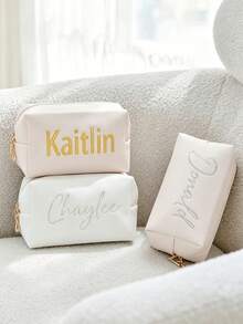 1pc Personalized Leather Jewelry Organizer Bag, Personalized Makeup Bag, Bridesmaid Invitation Gift, Travel Toiletry Bag, Customized Embroidered Name Storage Bag, Handbag, Essential For Bride-To-Be, Travel Makeup Bag - Multicolor - View 7