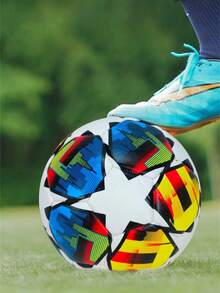 1 Stück Größe 5 Standardgröße, Innen-/Außenbereich Universal, Wettbewerbs-Trainingsball, Geschenk aufblasbarer PU-Leder Mehrfarbiger Teamsport Fußball (Fußball wird unaufgepumpt geliefert) - Verschiedenfarbig - Übersicht 2