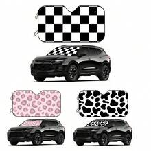 1pc Plaid Pattern Printed Car Front Windshield Sun Shade Decor Vehicle Sun Visor UV Reflector Sun Protection Cover Keeps Vehicle Cool - Sunshade - View 12