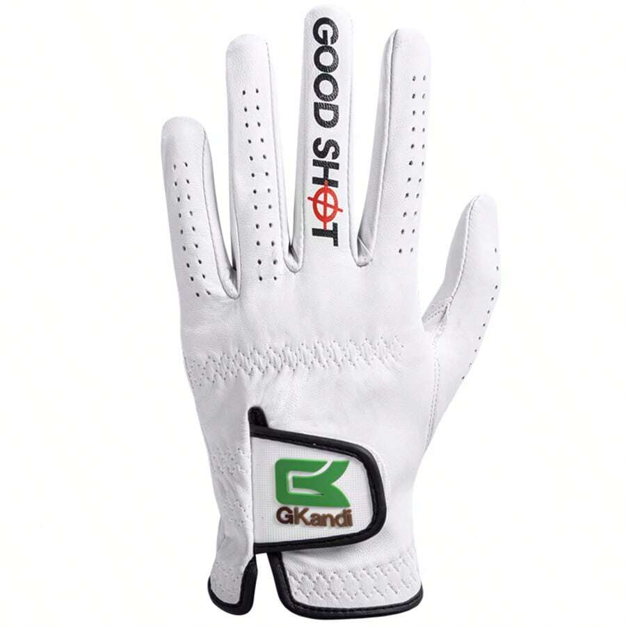 FINGER TEN Premium Cabretta Leather Men Golf Glove With "GOOD SHOT" Design 1 Pack For Left Hand, Soft Full Leather Grip With Breathable & Flexible Fit For All Golfers - White - View 1