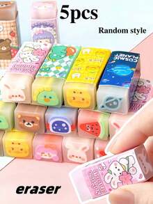 5pcs/Set Random Style Cute Bento Box Dessert Makeup Eraser Set Creative Stationery Combination Back To School Season - Multicolor - View 12