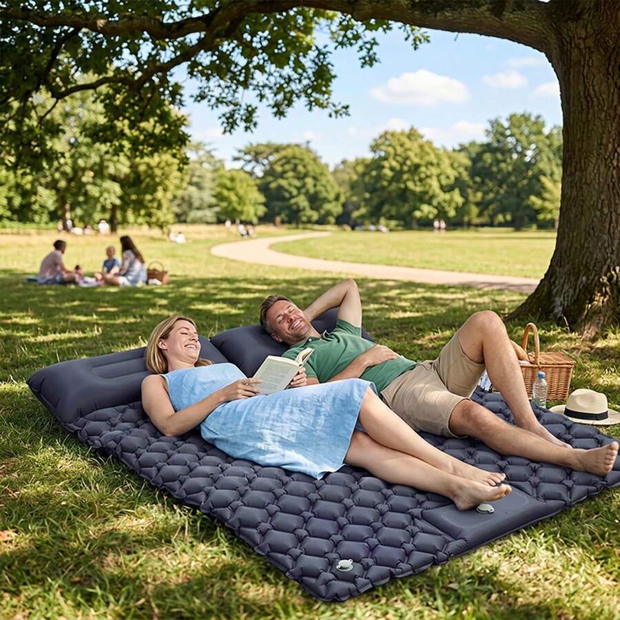 1pc Double Inflatable Sleeping Pad, Ultra-Light Fast Inflation Air Mattress, Camping Inflatable Sleeping Pad, Hiking Climbing Camping Inflatable Sleeping Pad, Outdoor Extra Large Double Bed - Multicolor - View 1