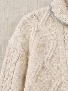 Cardigan Rajut Kancing Bentuk Hati, Sweater Rajut Kabel Klasik untuk Hadiah Natal & Musim Dingin - Aprikot - View 7