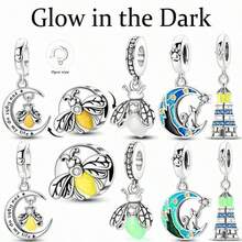 1pc Glow-In-The-Dark Firefly Moon Lighthouse Pendant Charm For European Snake Chain Bracelet Necklace DIY Beaded Pendant Valentine's Day Birthday Camping Gift Starry Sky Style Cat Lover Nautical Beach Vacation Glow-In-The-Dark Accessory Night Use Party Halloween Wear - Silver - View 11