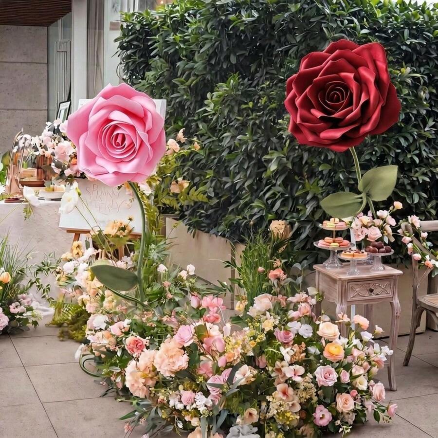 Red Foam Rose Large Handmade Artificial Flowers Suitable For Romantic Wedding, Home, Party, Event, Anniversary Birthday Party Background Decoration - Multicolor - View 1